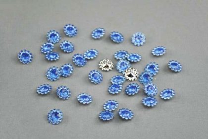 10 x Acryl-Blume 10 mm mit Silberplatte, blau