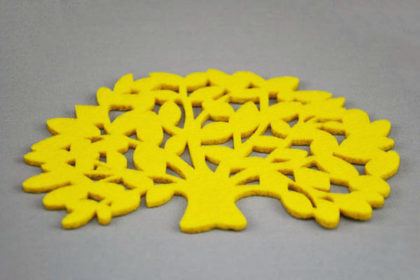 Filz-Tassen-Untersteller BAUM 15 x 10 cm, gelb