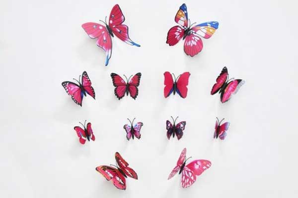 12 x 3D-Schmetterling 6 - 12 cm, bunt