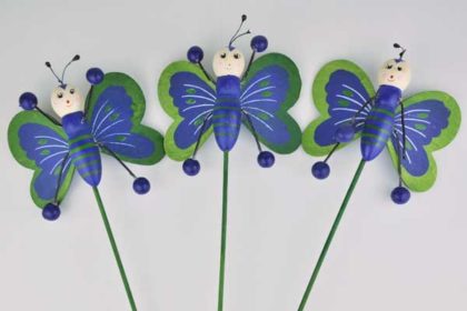 3er-Set Blumentopf-Schmetterling, blau-grün