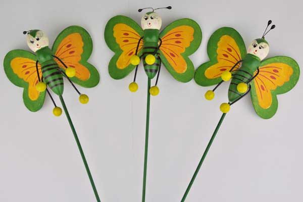 3er-Set Blumentopf-Schmetterling, gelb-grün