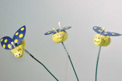 3er-Set Blumentopf-Wackel-Bienen, gelb-blau
