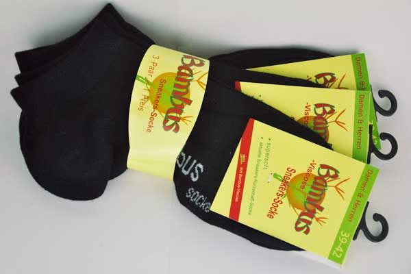 Bambus Sneakers-Socke 39-42, schwarz - 3 Stück
