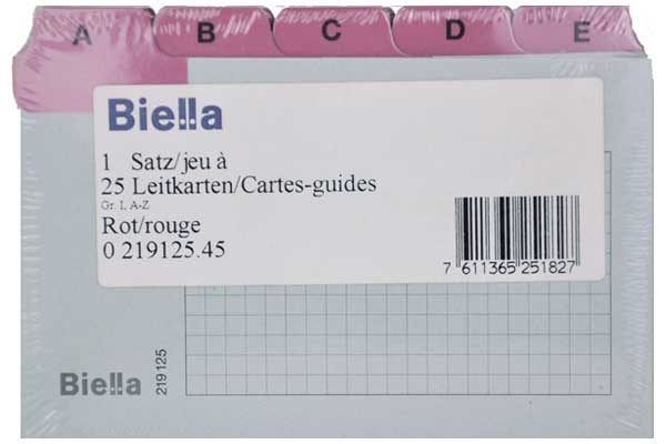 Biella Leitkarten 1 Satz à 25 Karten, Gr. 1, 12.5 x 7.5 cm, A-Z, rot-grau