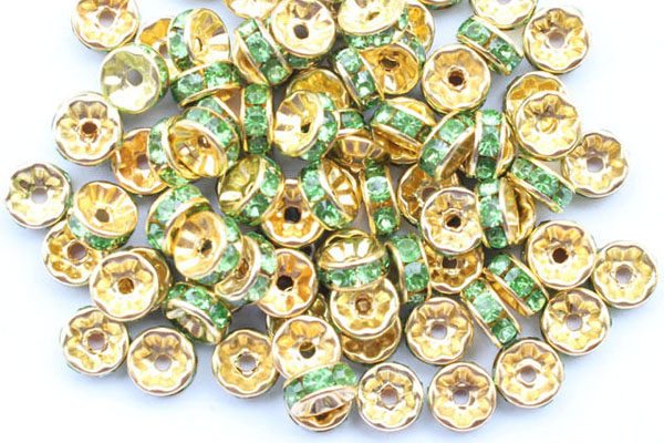 10 x Plated Gold Spacer 8mm, hellgrün