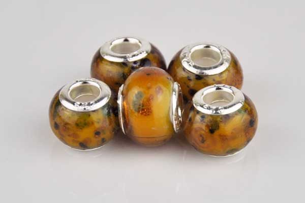 Lampwork Beads Murano, 14 x 10 mm, dunkelorange gefleckt