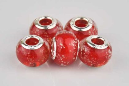 Lampwork Beads Murano, 14 x 10 mm, rot-weiss