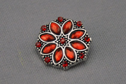 Charm Button für Armbänder und Ketten, Blüte mit roten Kristallen