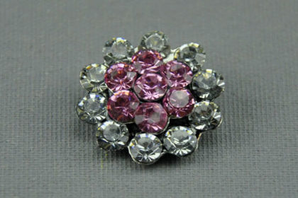 Charm Button für Armbänder und Ketten, mit rosa und klaren Kristallen