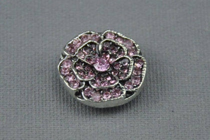 Charm Button für Armbänder und Ketten, Blüte mit rosa Kristallen