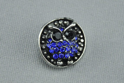 Charm Button für Armbänder und Ketten, mit Eule und blauen Kristallen
