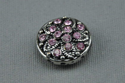 Charm Button für Armbänder und Ketten, mit rosa Kristallen