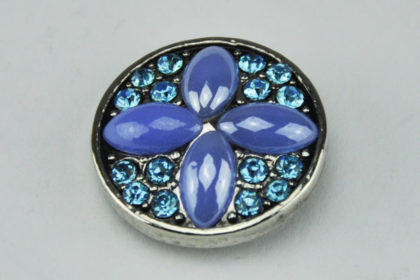 Charm Button für Armbänder und Ketten, mit blauen Kristallen