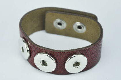 PU-Leder Snake-Armband 23.5cm mit 3 Buttons für Charm, dunkelbraun