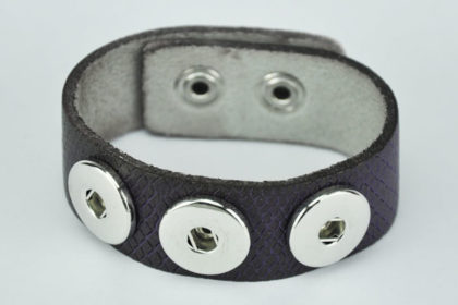 PU-Leder Snake-Armband 23,5 cm mit 3 Buttons für Charm, dunkelviolett