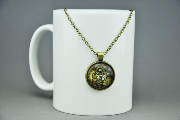 Vintage Bronze Kette mit Glas-Chain UHREN