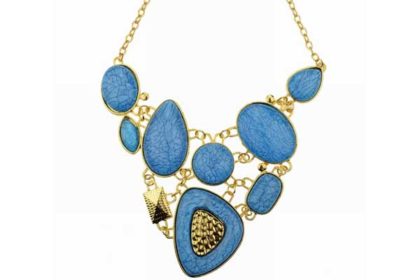 Goldene Halskette 47-54cm mit blauen grossen Acryl-Steinen