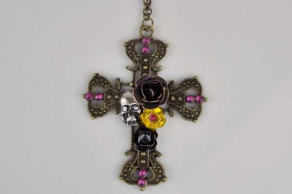 Halskette Bronze 70 cm mit Kreuzanhänger 6.5 x 4.5 cm