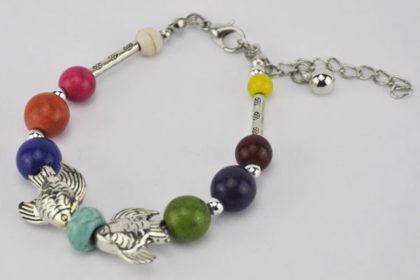 Armband 17 - 22cm mit vielen Beads und farbigen Steinen
