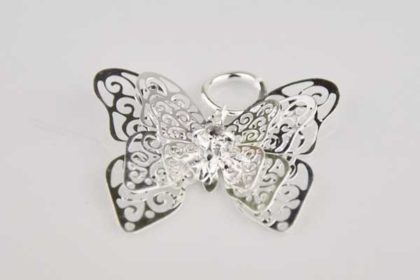 Silber Kettenanhänger Schmetterling 3D 28 x 23 mm sowie kleiner weisser Kristall
