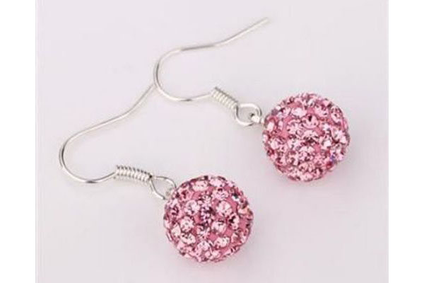 1 Paar silberne Ohranhänger mit CZ Crystal 10mm, rosa