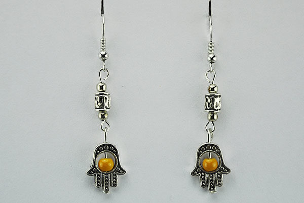 Tibet-Silber Ohr-Anhänger mit Hand und gelben Perlen