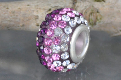 Beads mit klaren und violetten Kristallen 14 mm, versilbert