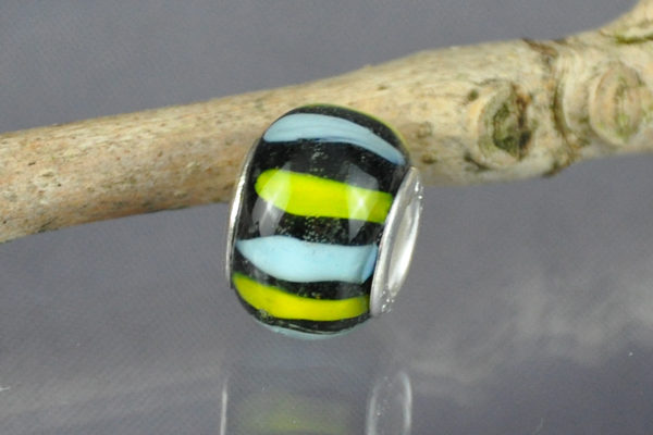 Murano-Glas Beads 13 mm, blau-grün gestreift