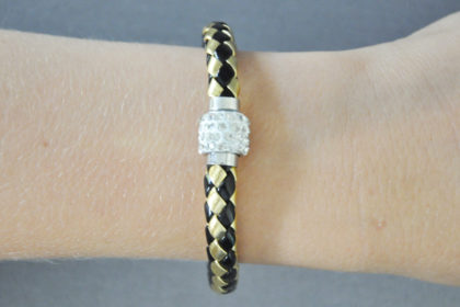Shamballa Armband mit klaren Kristallen, schwarz-gold