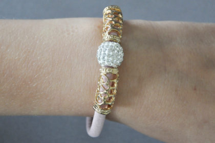Shamballa PU-Leder Armband mit klarem Kristall, rosa