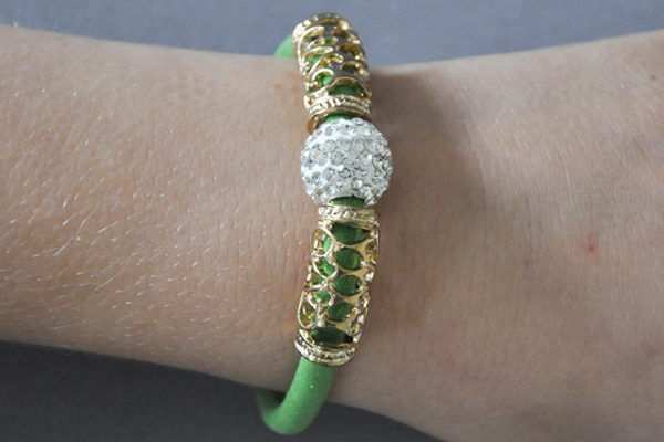 Shamballa PU-Leder Armband mit klarem Kristall, grün