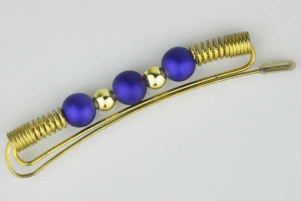 Messing-Haarspange mit blauen und goldenen Perlen