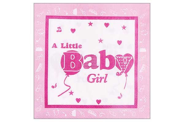 Serviette 2-lagig 33x33 cm, rosa 'A Little Baby Girl'