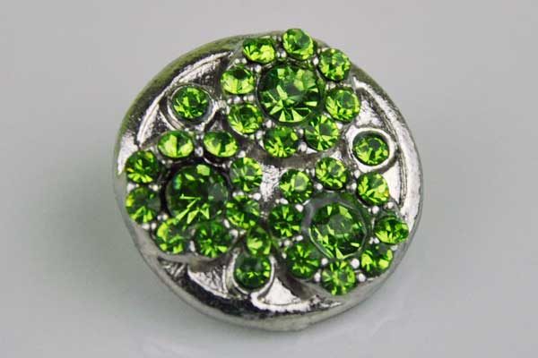 Chunk Button 18mm für Armbänder und Ketten, mit grünen Kristallblumen