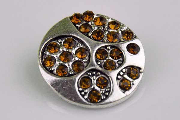 Chunk Button 18mm für Armbänder und Ketten, mit Muster und orangen Kristallen