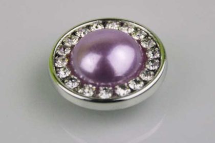 Chunk Button 18mm für Armbänder und Ketten, mit violetter Halbkugel und klaren Kristallen