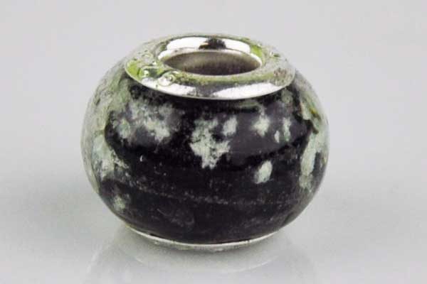 Lampwork Beads Murano, 14 x 10 mm, schwarz-weiss