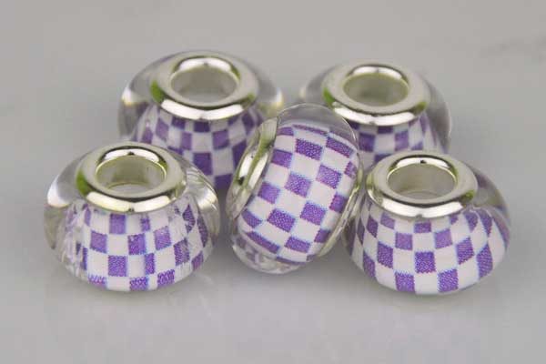 Lampwork Beads Murano, 14 x 10 mm, weiss-violett