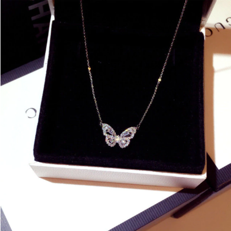 Halskette Silber Schmetterling mit Kristallen