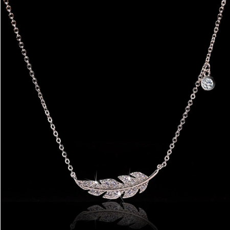 Halskette Silber Feder und Kristall